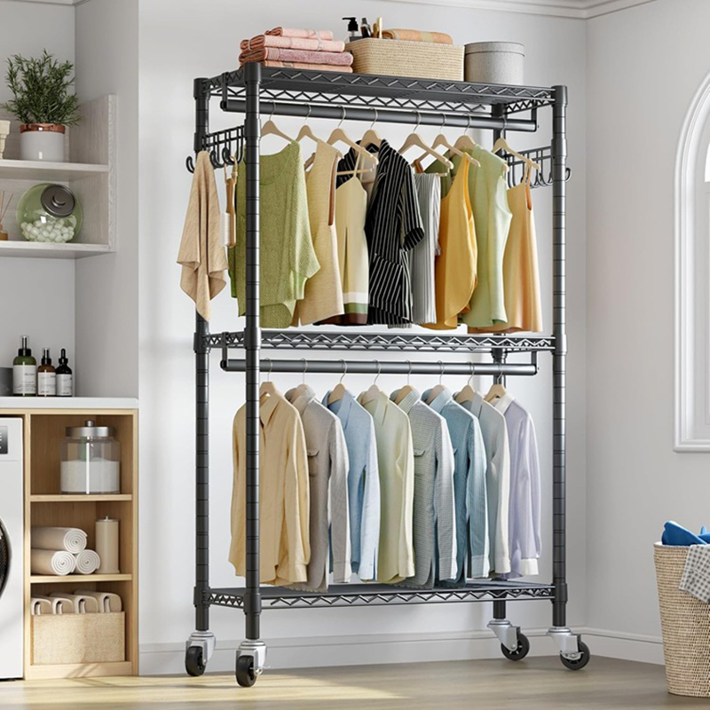 Wire Shelves Rolling Clothes Rack