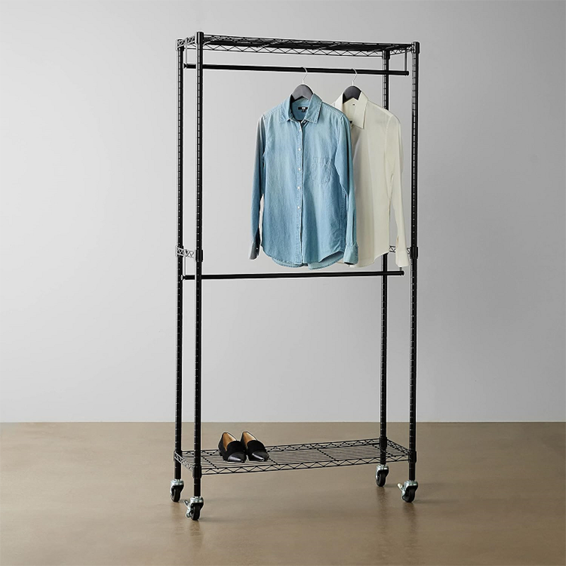 Wire Shelves Double Rods Garment Rack
