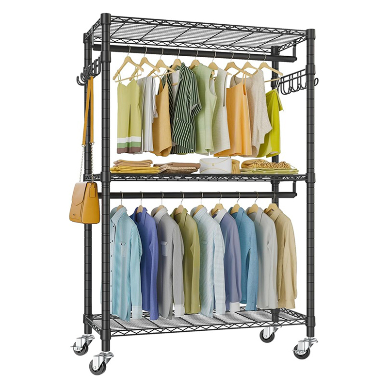 Wire Shelves Rolling Clothes Rack