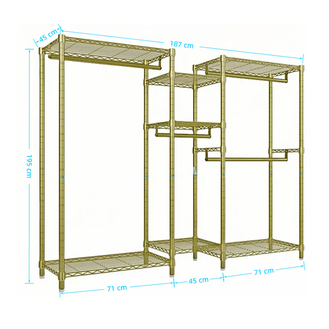 3 Shelves Heavy Duty Clothes Rack in Gold