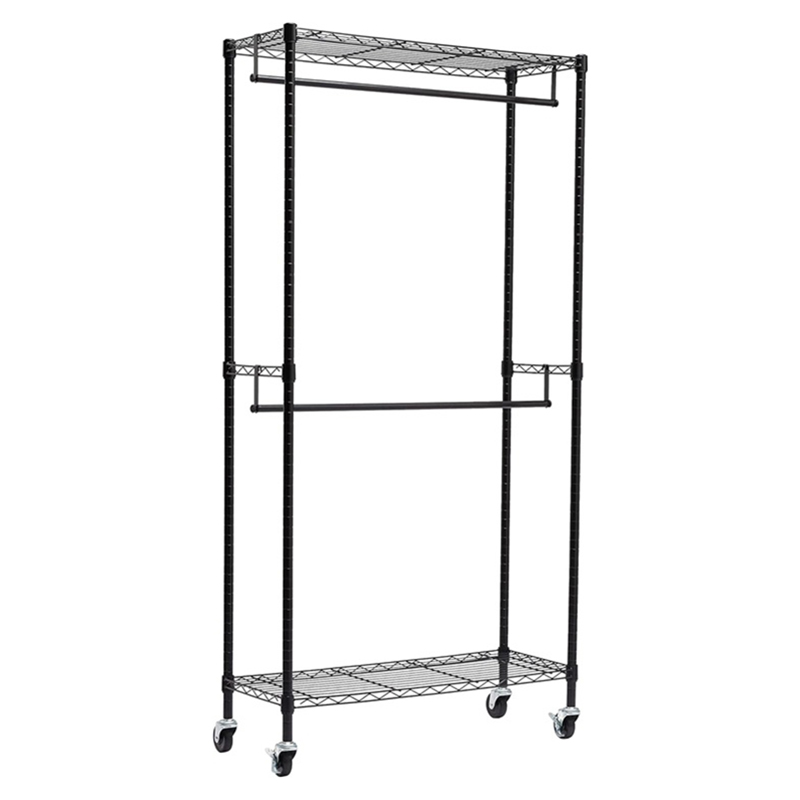 Wire Shelves Double Rods Garment Rack