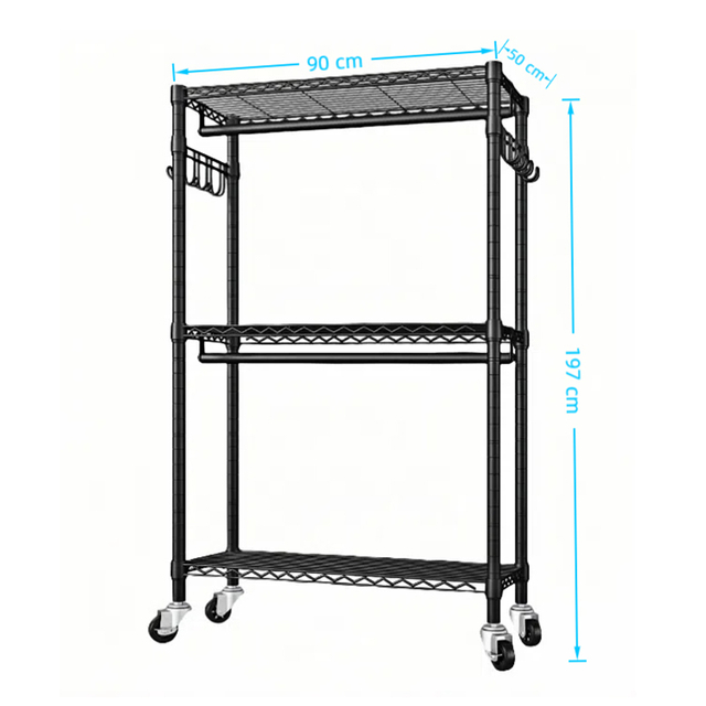 Wire Shelves Rolling Clothes Rack