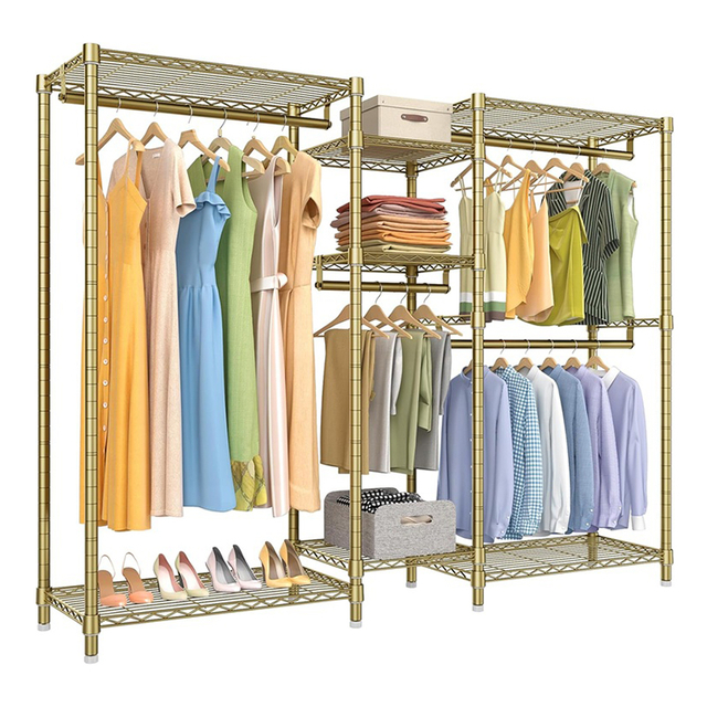3 Shelves Heavy Duty Clothes Rack in Gold