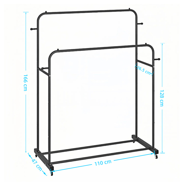 Double Rods with Bottom Shelf Clothes Rack