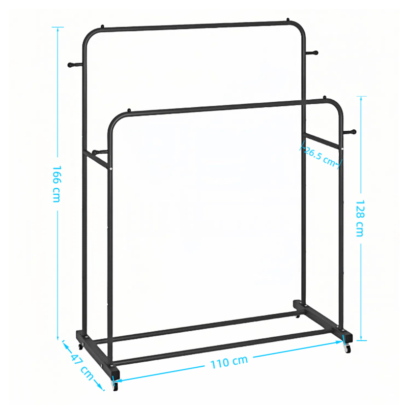 Double Rods with Bottom Shelf Clothes Rack