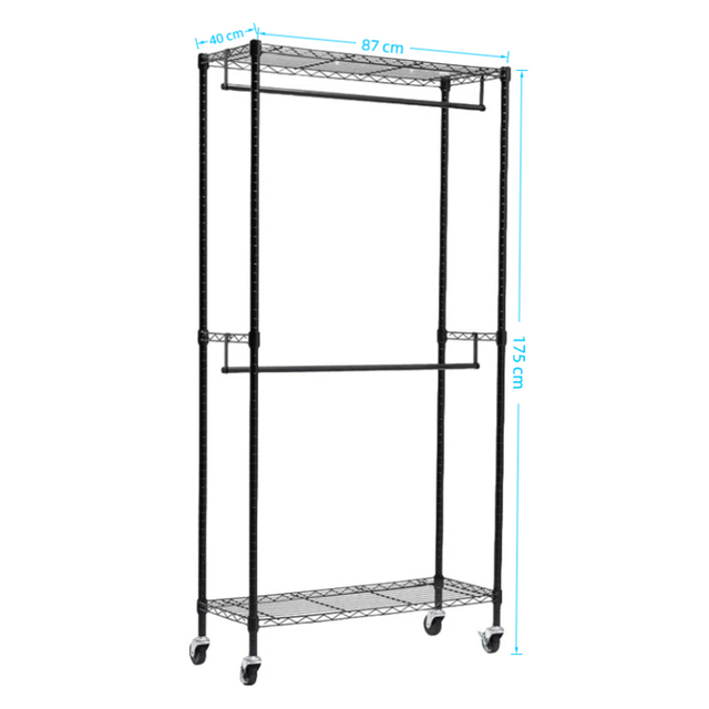 Wire Shelves Double Rods Garment Rack
