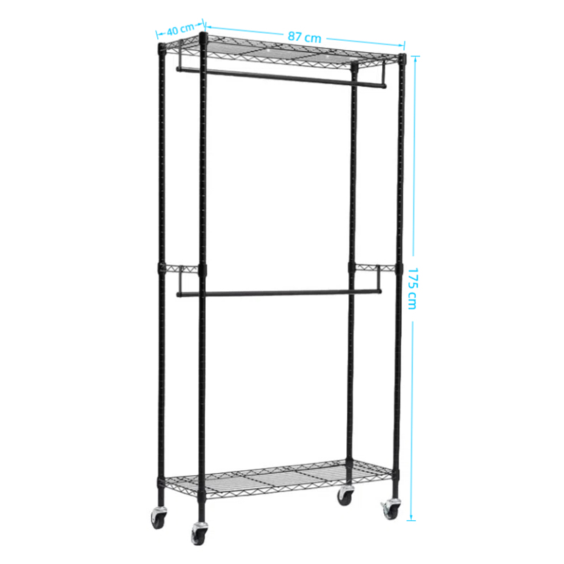 Wire Shelves Double Rods Garment Rack