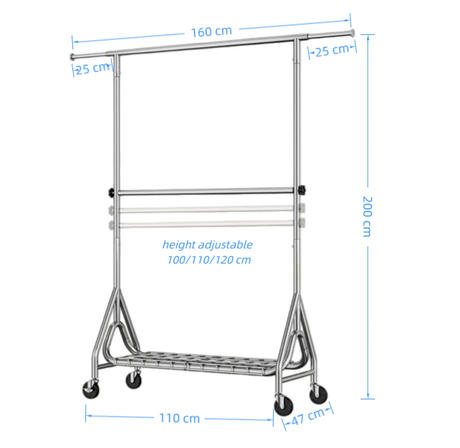 Heavy Duty Clothes Rack for Hanging Clothes, Double Rods Clothing Rack with Lockable Wheels, Rolling Garment Racks with Shelf, Easy to Assemble Silver.jpg