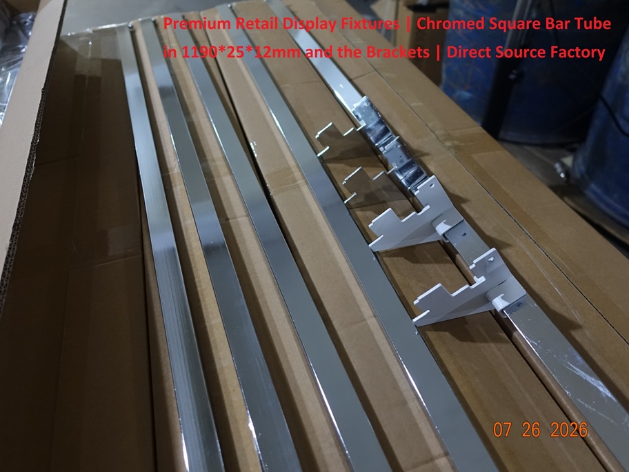 Chrome square tube with bracket for retail display fixtures